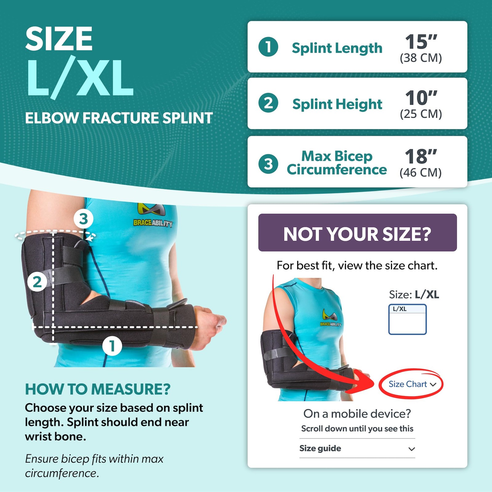 BraceAbility Elbow Immobilizer Brace | Large/X-Large (Pack of 1), Black