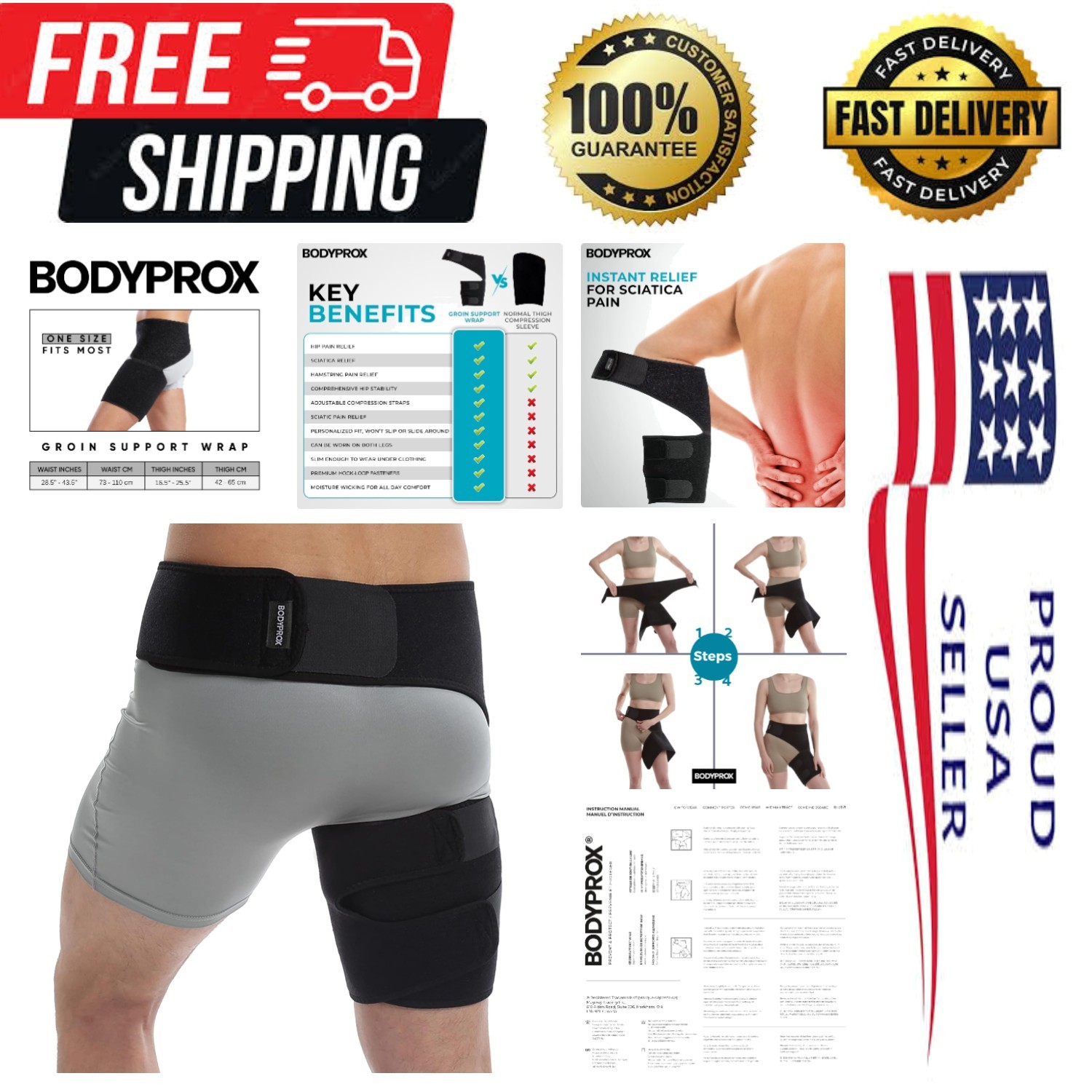 Comfortable Adjustable Groin Wrap for Thigh, Sciatica & Muscle Pain Relief