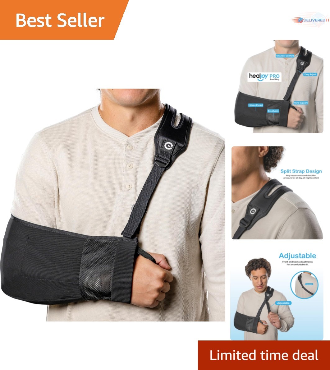 Pro Arm Sling Support Lightweight Breathable Mesh Adjustable Left or Right