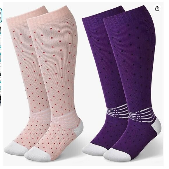 Wide Calf Compression Ankle Support Socks 2 Pairs NEW SIZE XXL PINK,PURPLE