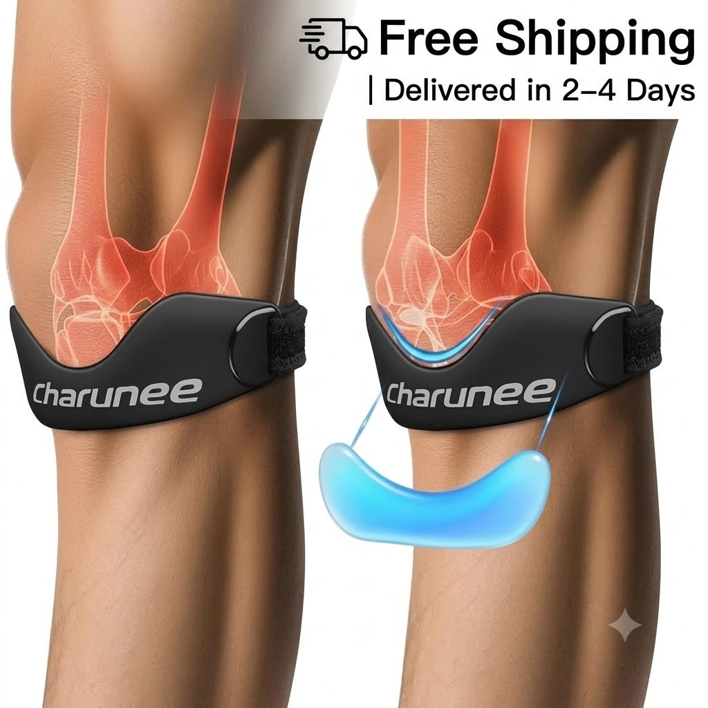 Charunee 2 Pack Patellar Tendon Support Strap Knee Brace for Women & Men,Silicon