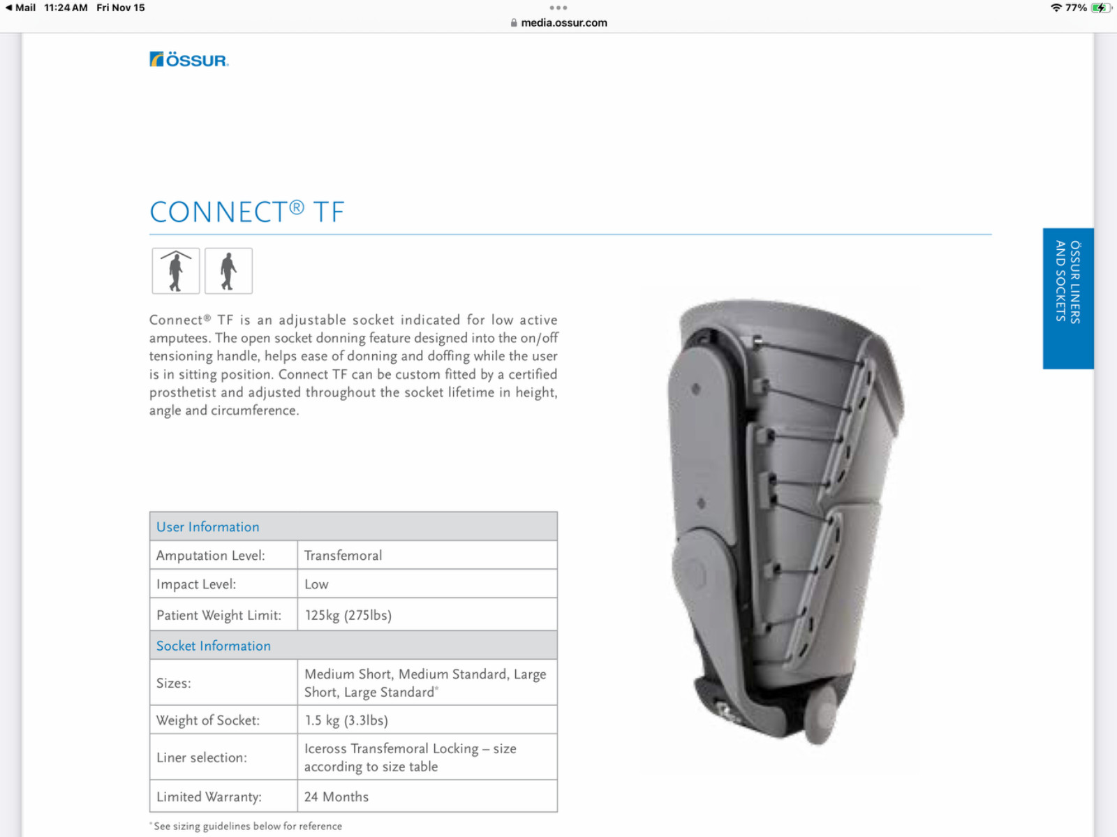 Ossur Connect TF AK Socket, Left & Right