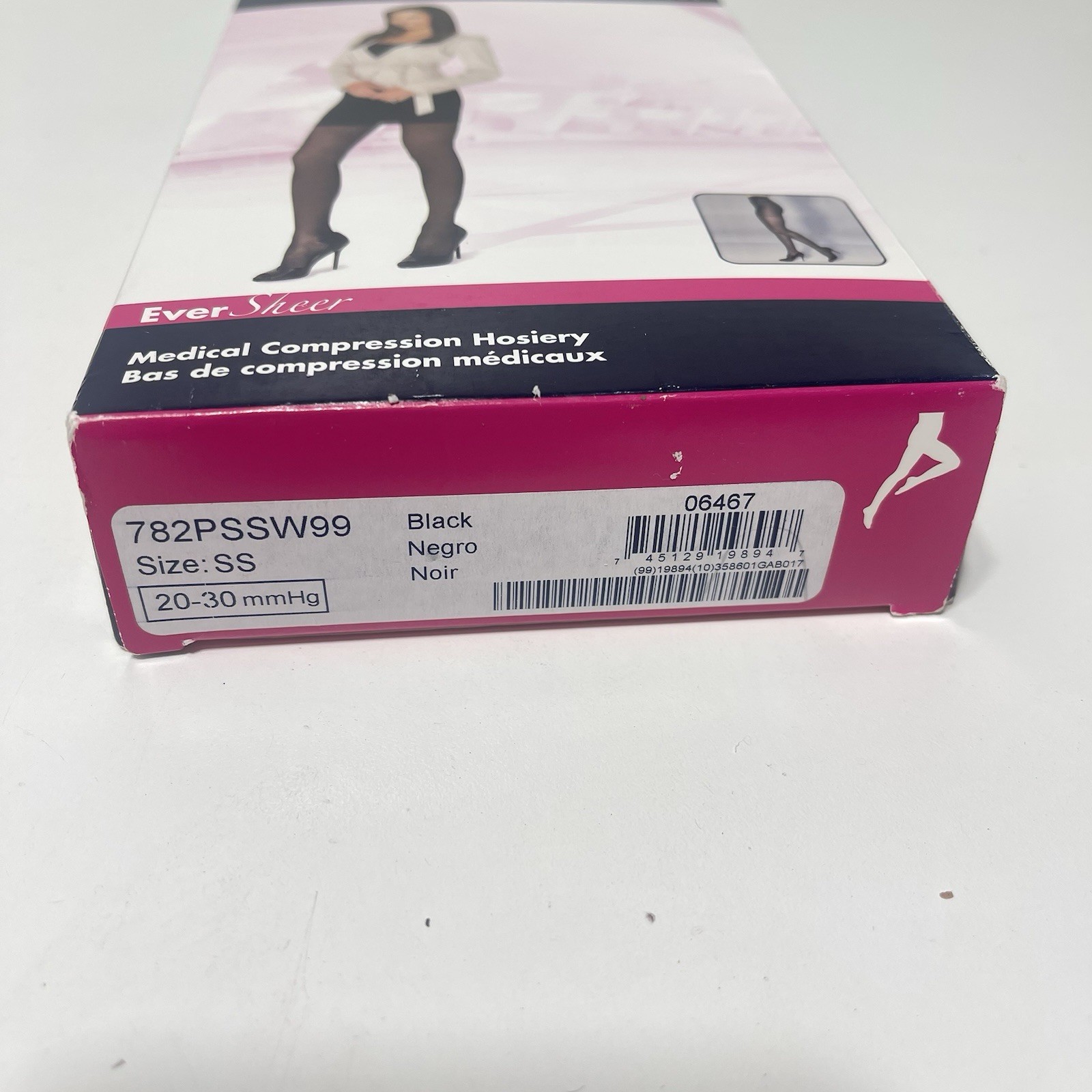 New Sigvaris Style 782 Sheer 20-30 Closed Toe Compression Pantyhose Black Sz SS