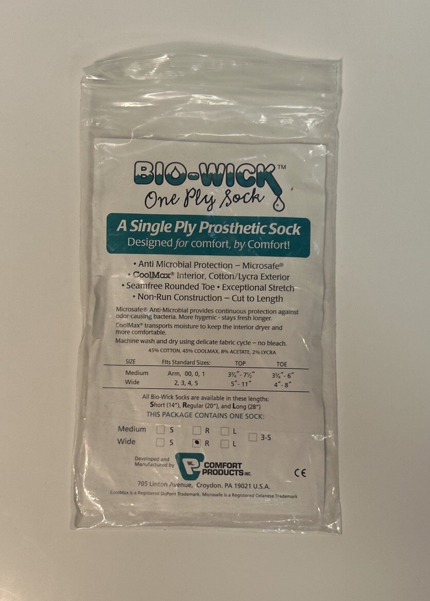 Comfort Products Bio Wick Prosthetic Sock, Size Wide/Regular, Ply 1