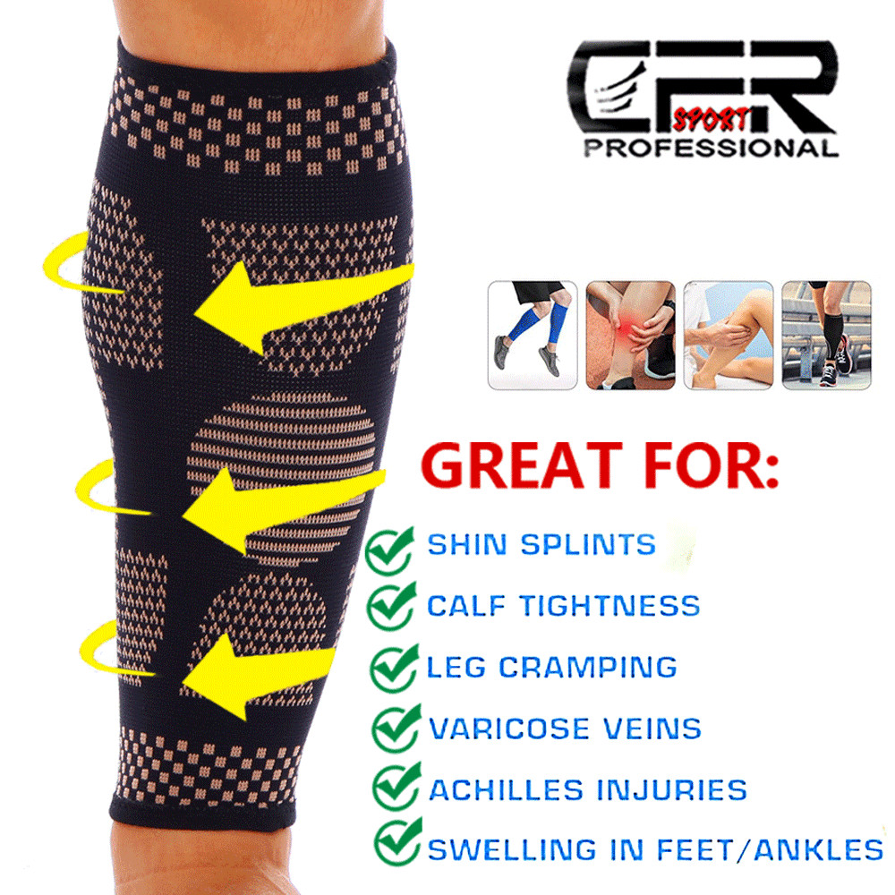 Copper Leg Compression Sleeve Calf Support Socks Brace Pain Relief Men Women Gym