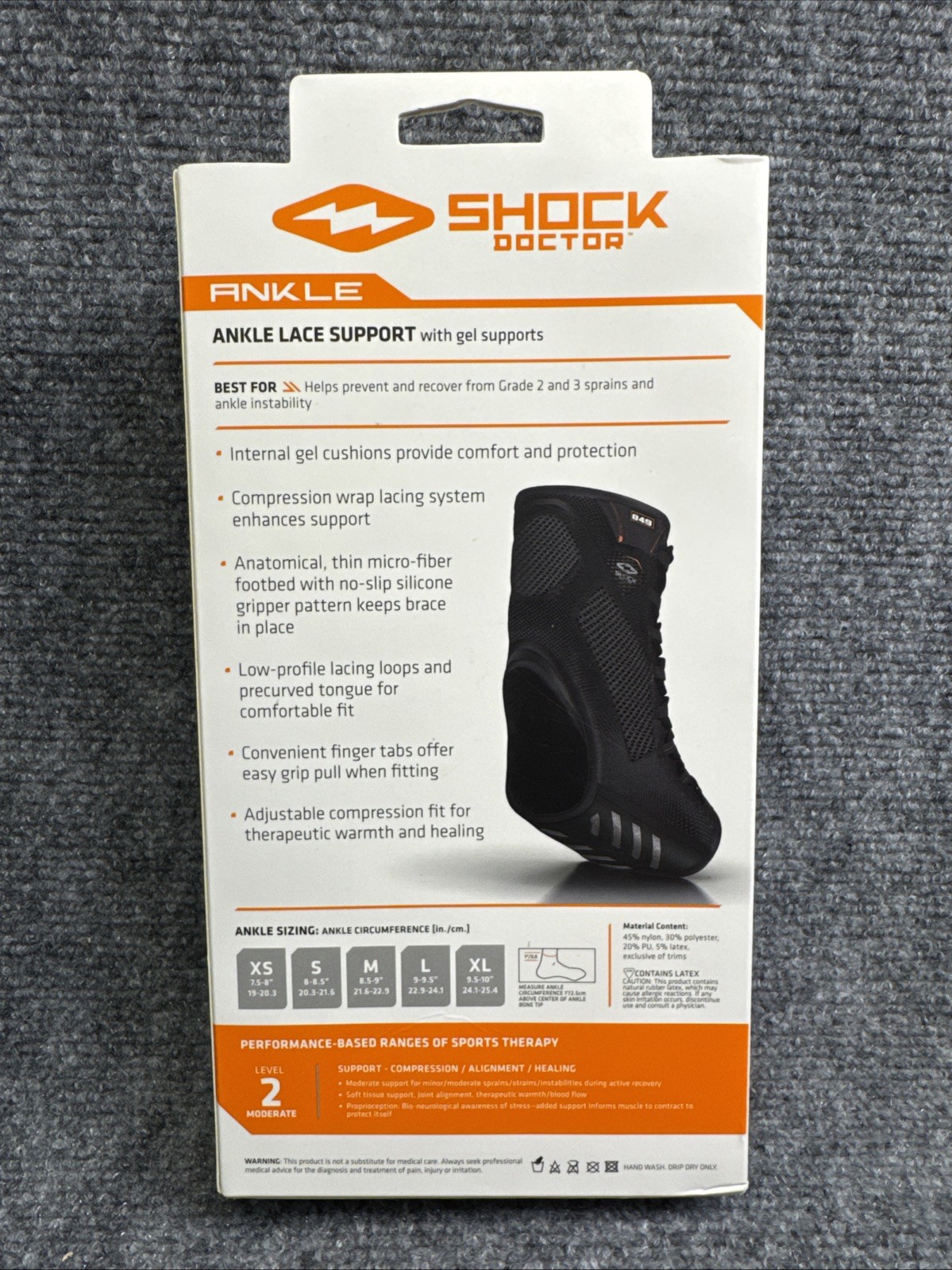 Shock Doctor Level 2 Ankle Lace Support w/ Gel Supports Medium New