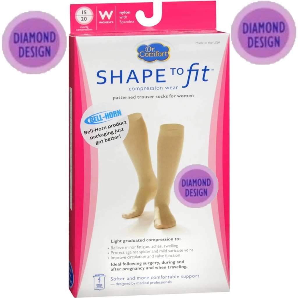 Dr. Comfort Shape to Fit Patterned Trouser Socks for Women, “Nylon w/Spandex”, “