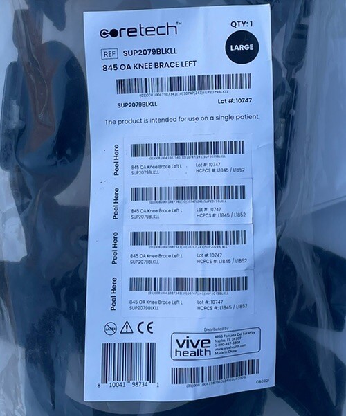 Coretech Dual 845 OA Knee Brace Large Left SUP2079BLKLM Comfortable NEW