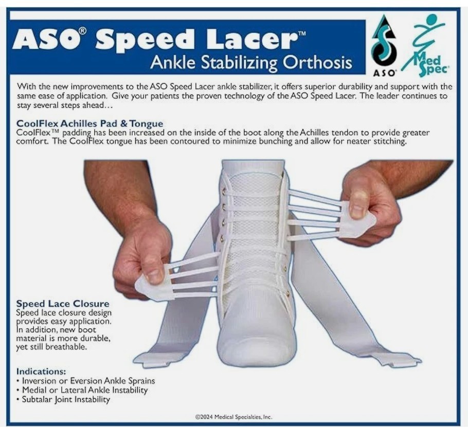 EZ Tie NEW SMALL White Med Spec ASO Speed Lacer Ankle Stabilizer Brace Support
