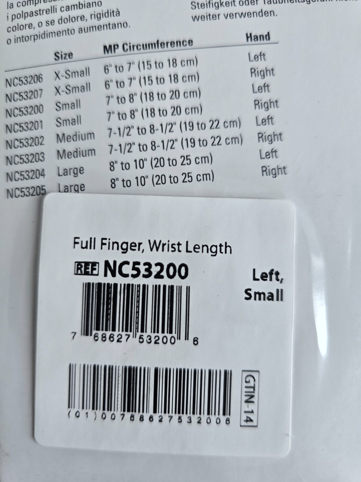 Norco Compression Glove – NEW Small LEFT Full Finger, Wrist Length