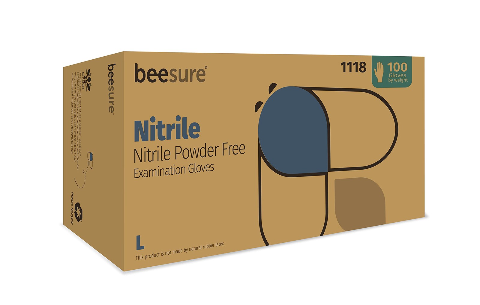 BeeSure BE1118 Nitrile Powder Free Exam Gloves, Large (Pack of Large, Strips