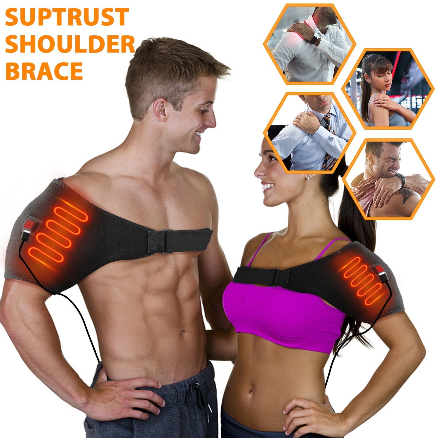 Heated Shoulder Brace Massage Rotator Cuff Support Pain Relief Tendonitis – Gift