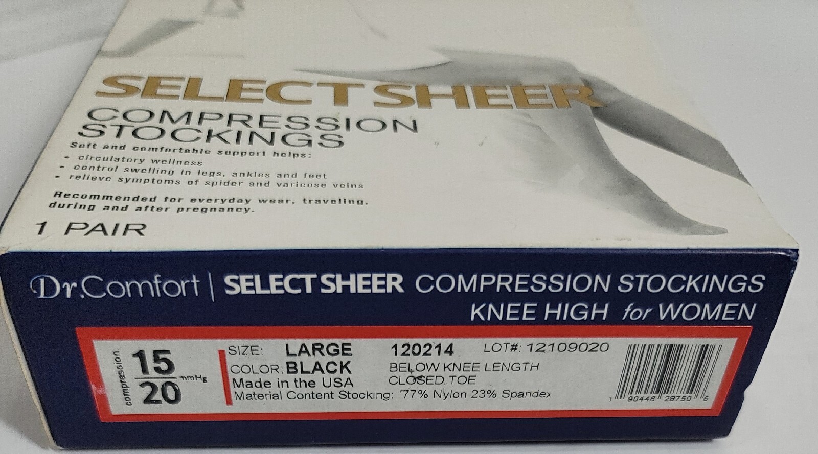Dr Comfort Select Sheer Compression Stockings Below Knee for Women L Black New