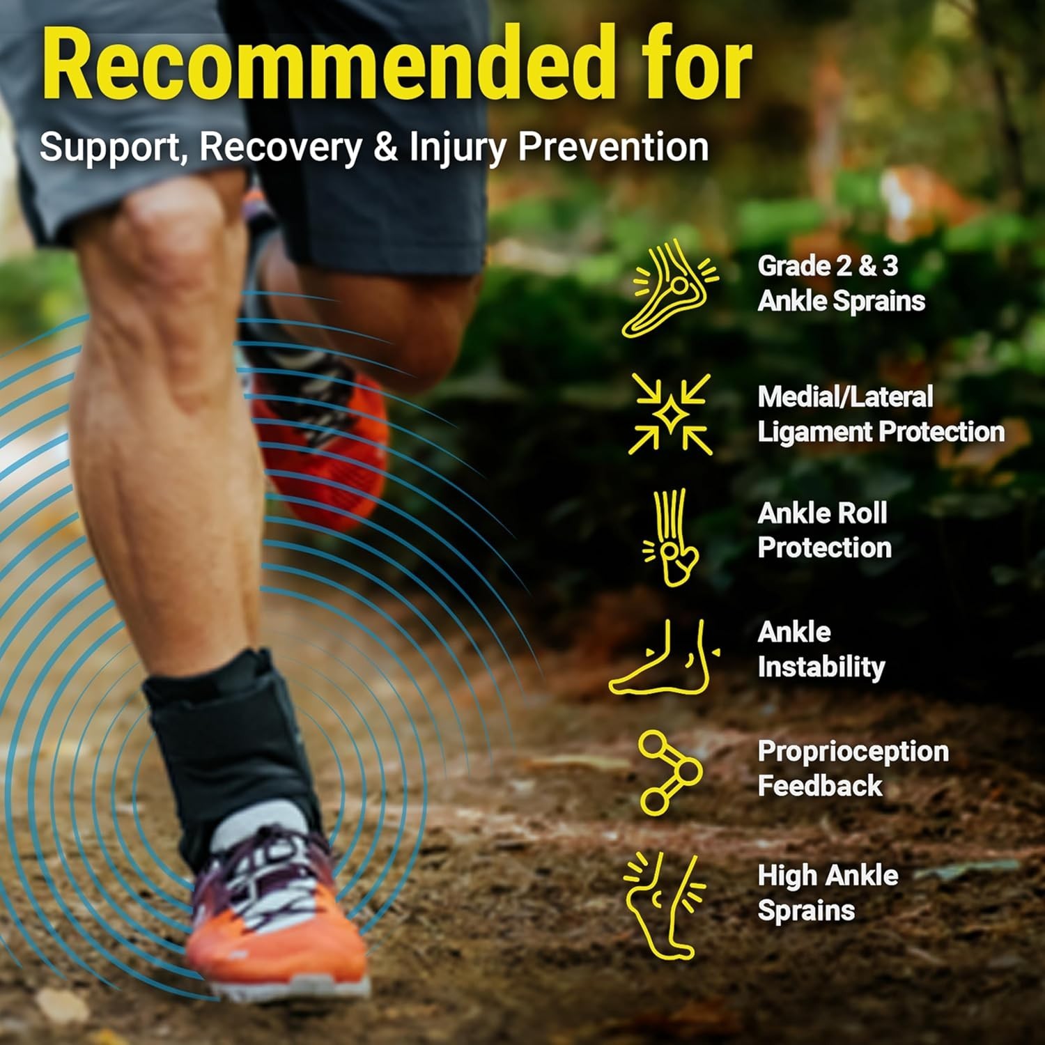 Sprained Ankle Brace – No Lace, Figure-8 Wrap, Adjustable Compression (Large)