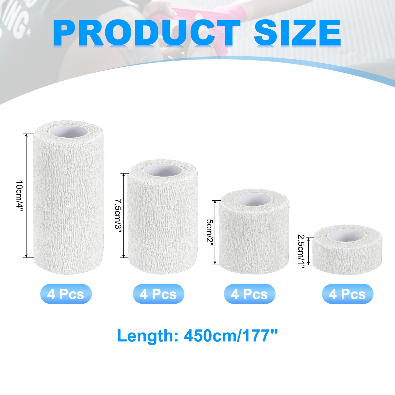 1″/2″/3″/4″ 16 Pcs 5 Yard Self Adhesive Bandage Wrap Self Tape White
