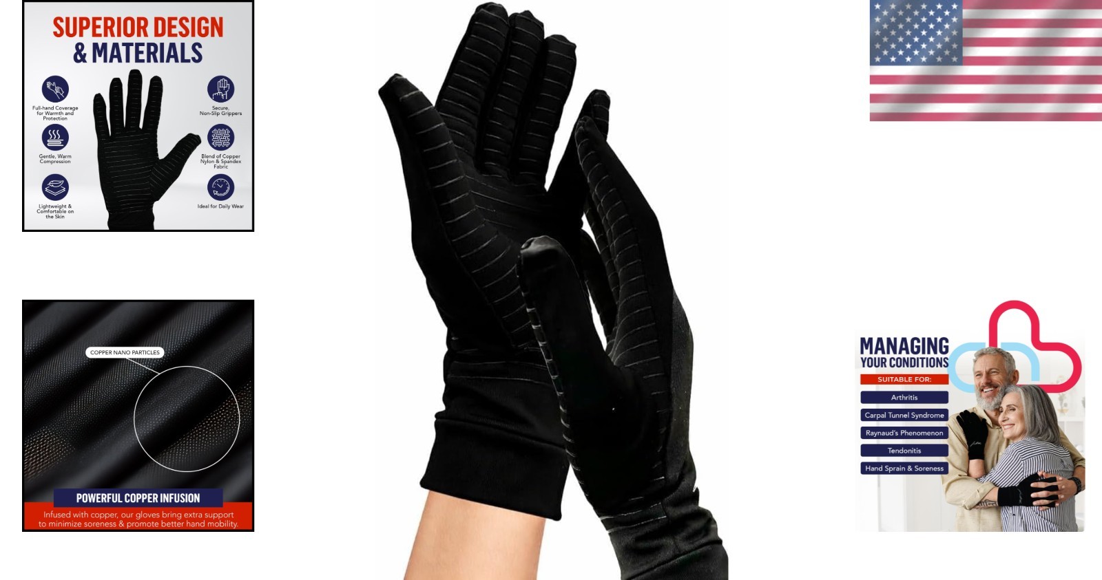 Stylish Black Open Finger Arthritis Gloves with Handbook – Large Size Comfort