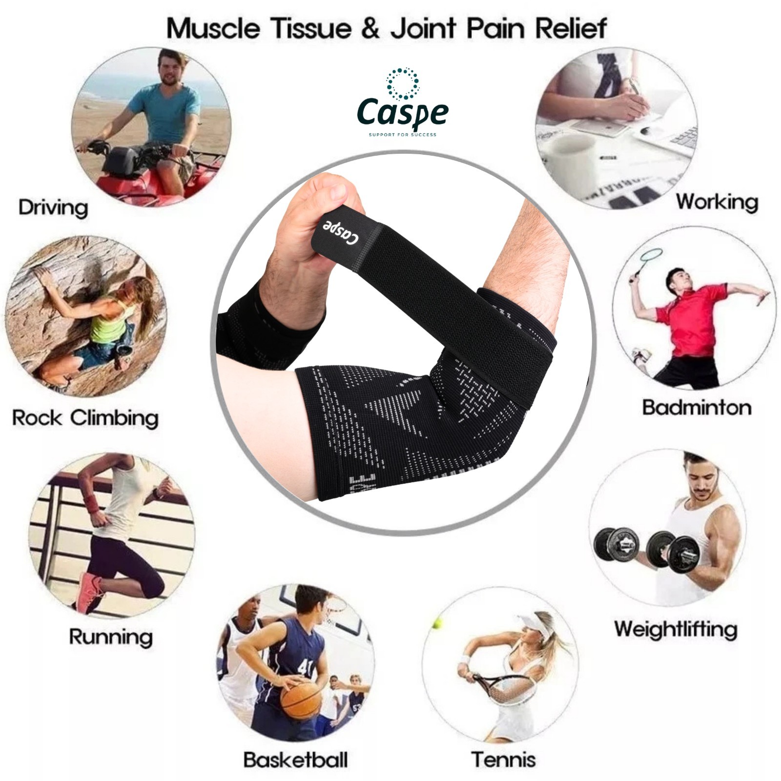 Caspe 2-Pack Elbow Sleeve Brace Wrap Adjustable Support Arm Arthritis Tendonitis