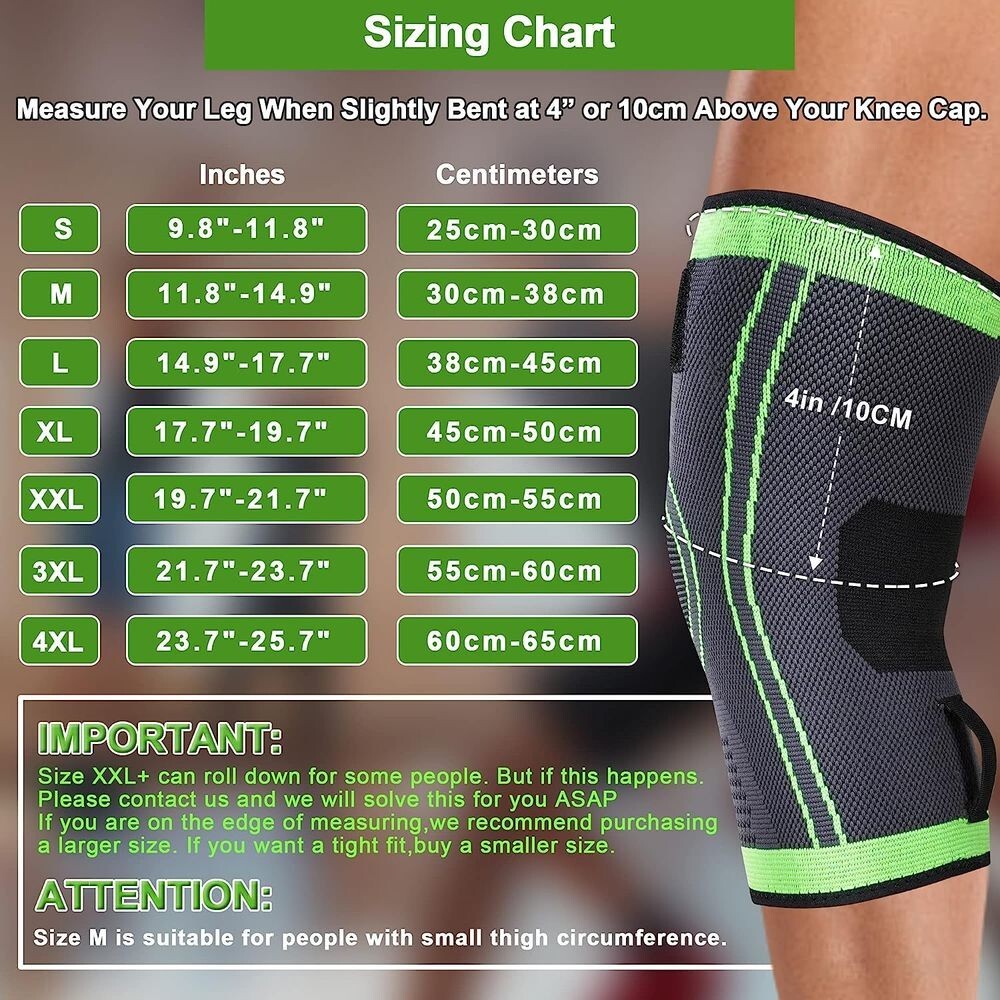 Professional Knee Sleeve Brace w Removable Adjustable Straps Unisex Green, Large