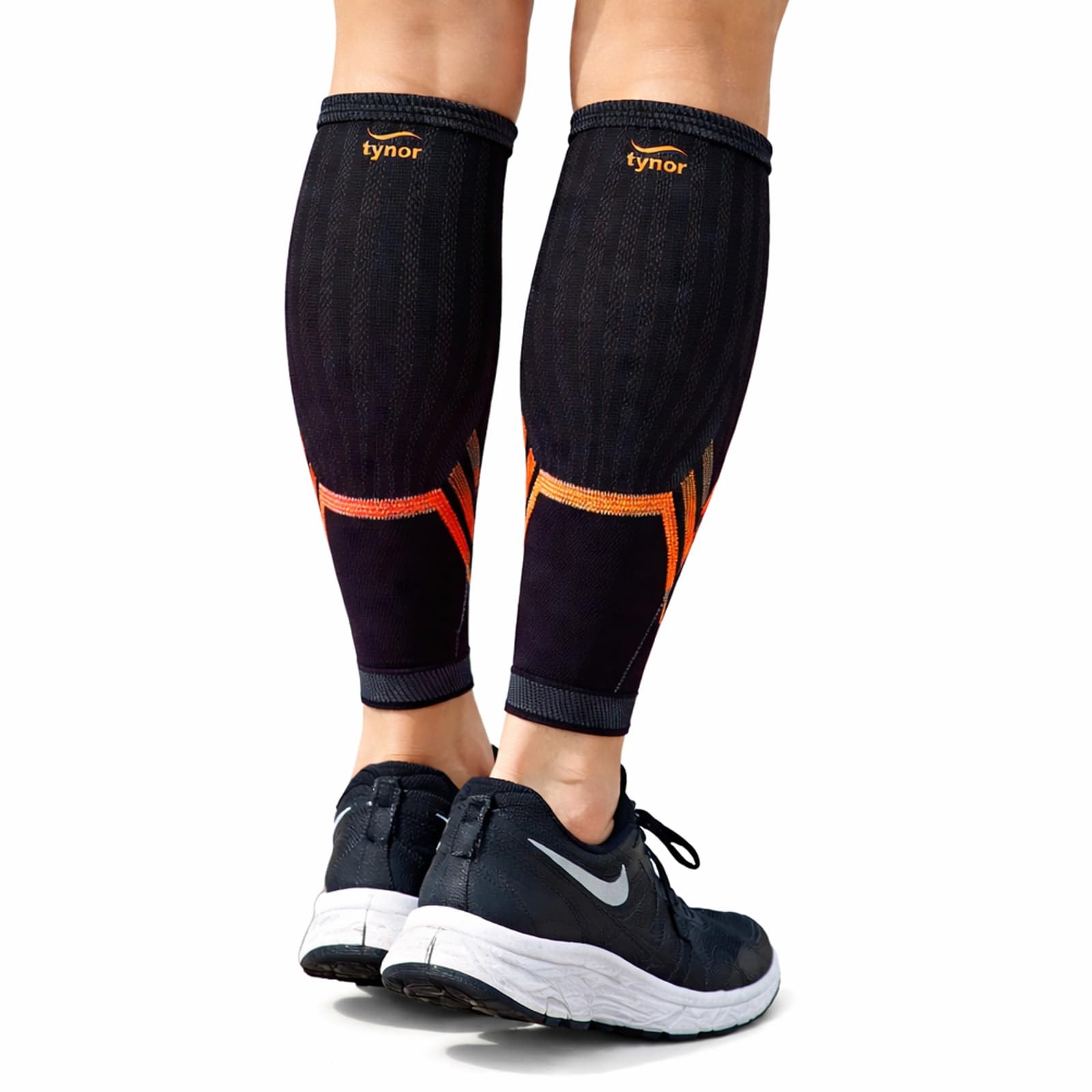 TYNOR Calf Compression Sleeves for Men and Women 1 Pair XL, Black & Orange