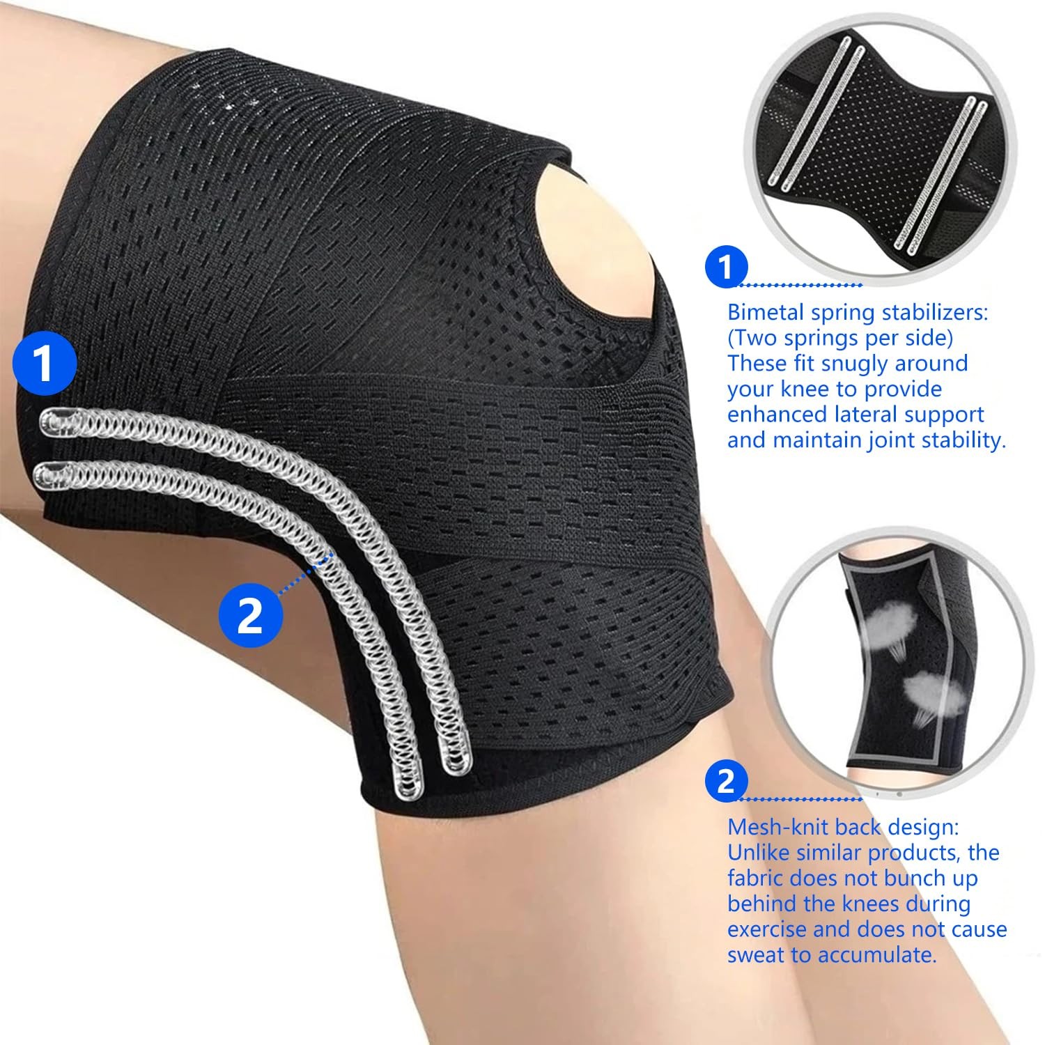 Knee Brace with Side Stabilizers & Patella Pad, Adjustable Compression Knee S…