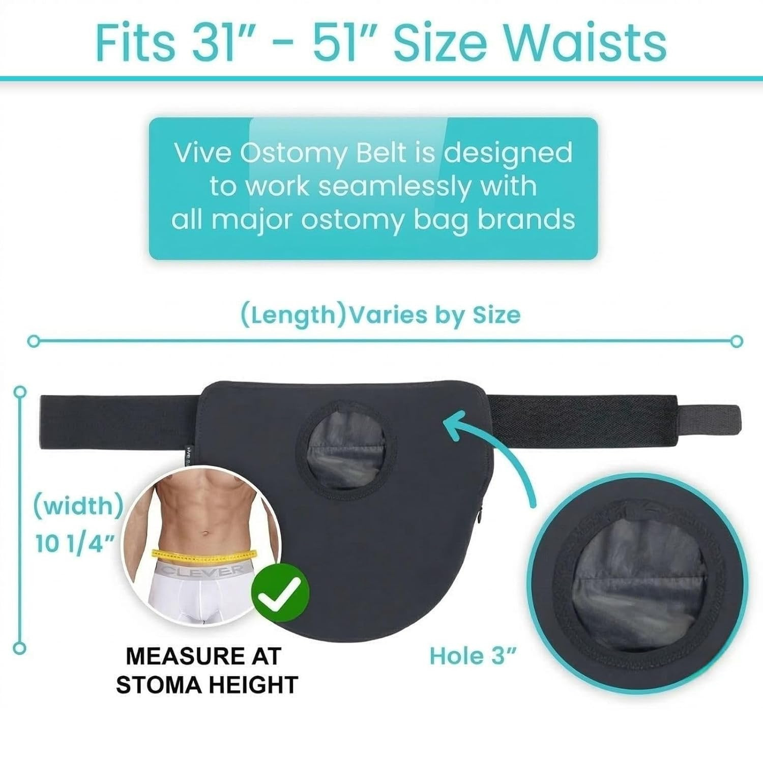 Vive Ostomy Belt for Men & Women – Colostomy Bag Cover, Adjustable, for Ileostom