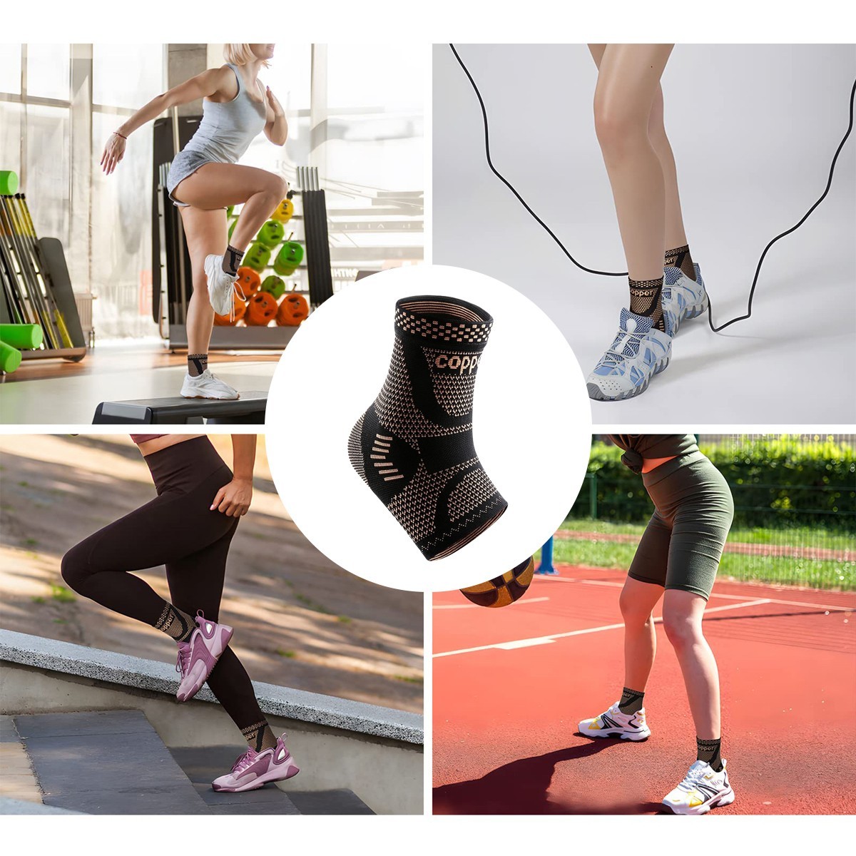2 PCS Copper Ankle Support Brace Compression Strap Achilles Tendon Sprain Sports