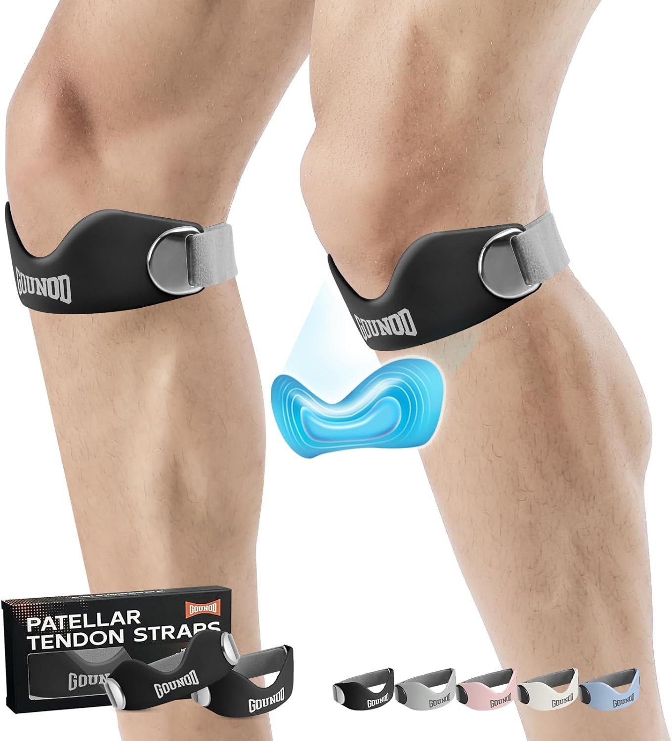 GOUNOD Silicone Patellar Tendon Support Strap 2 Pack,Knee Strap for Knee Pain Re