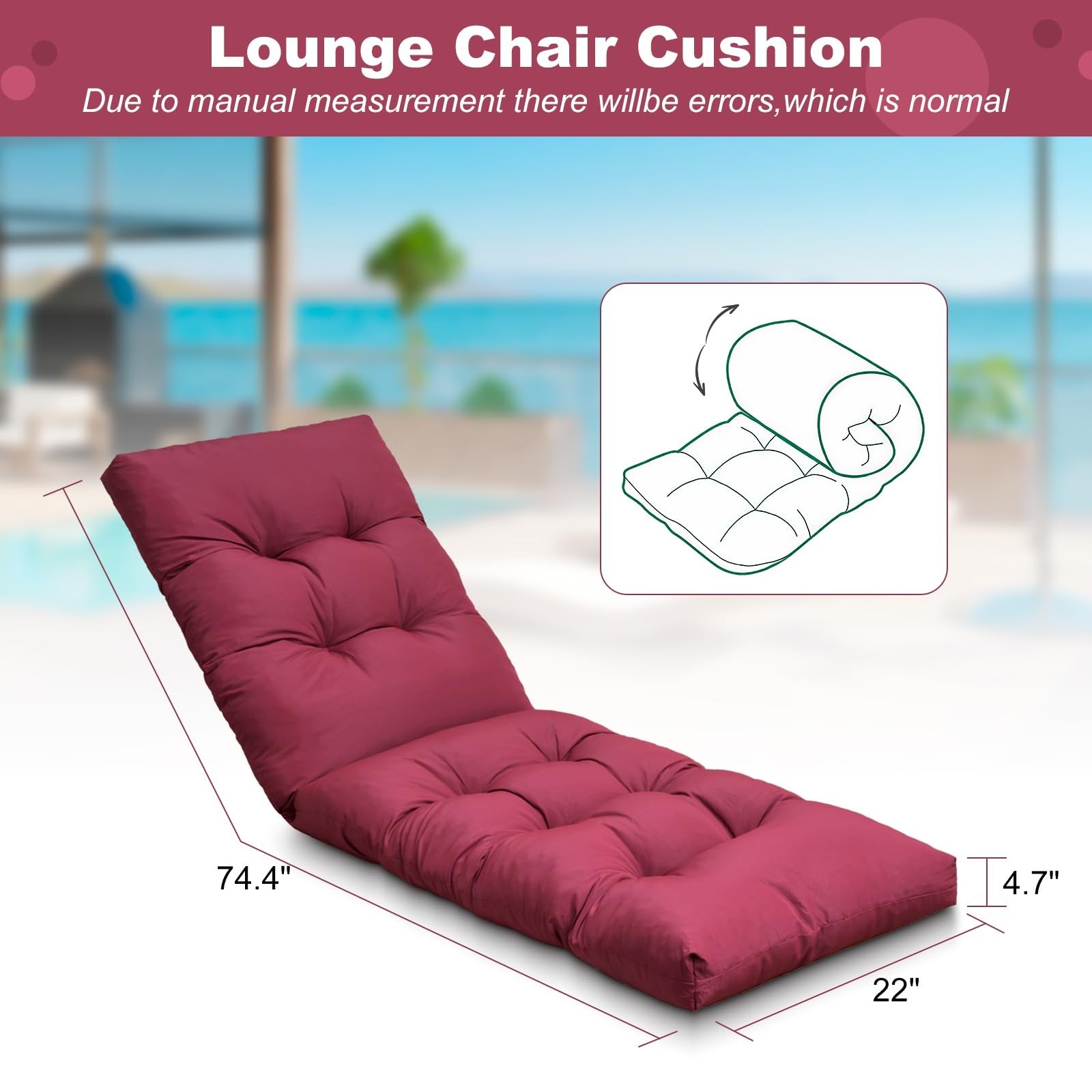 Outdoor Lounge Chair Cushions, 74.4 x 22 x 4.7 Inches Waterproof Fade Resista…