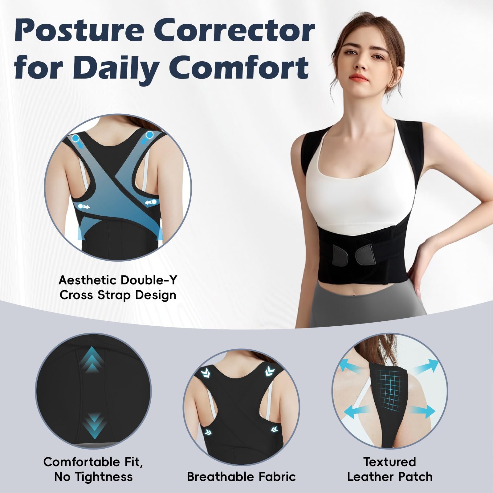 LuxuMach Posture Corrector for Women & Men, Full Back Brace Medium, Black
