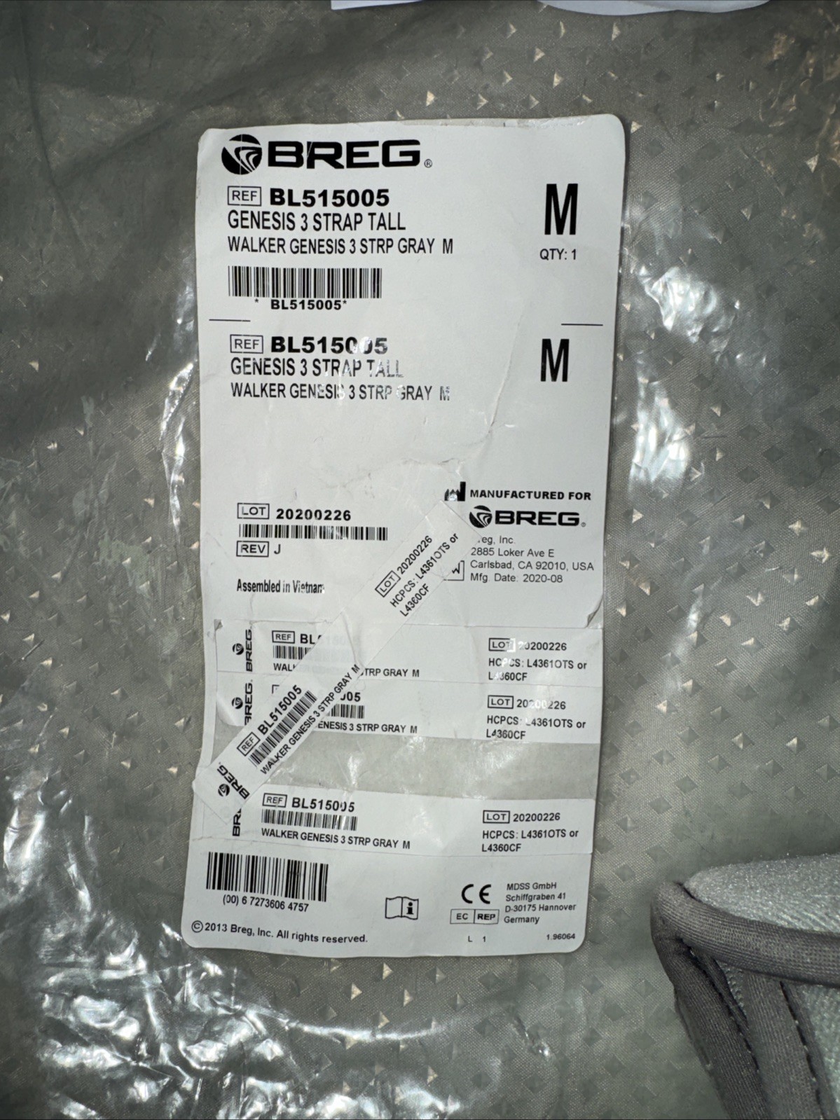 Breg Genesis 3 Strap Gray Tall Walking Boot Orthopedic Walker Boot Size M #302