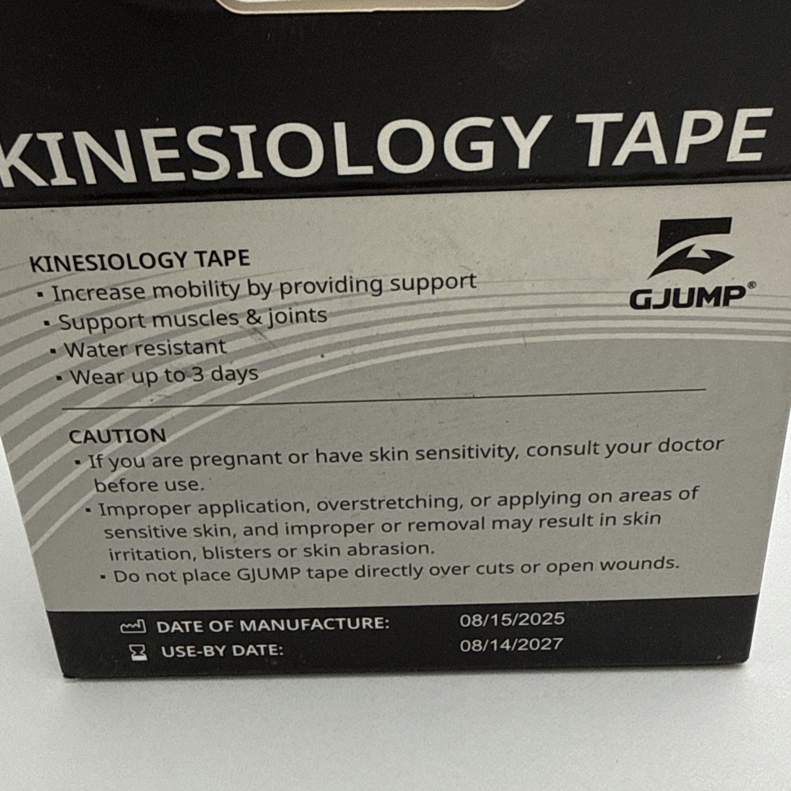 GJUMP Kinesiology Tape 2 Rolls Black & Gold Water Resistant 2in x 16ft