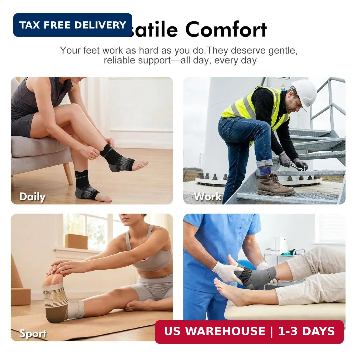 6 Pairs Plantar Fasciitis Socks for Men & Women, Ankle Brace Compression Socks w
