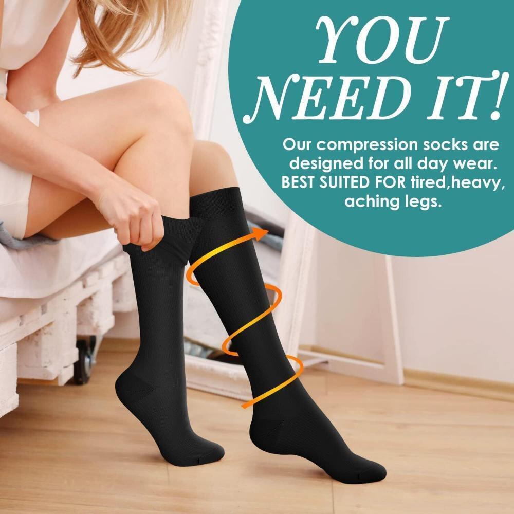 Compression Socks (3 Pair) Medical Support Socks Women Men Best Running Sockings