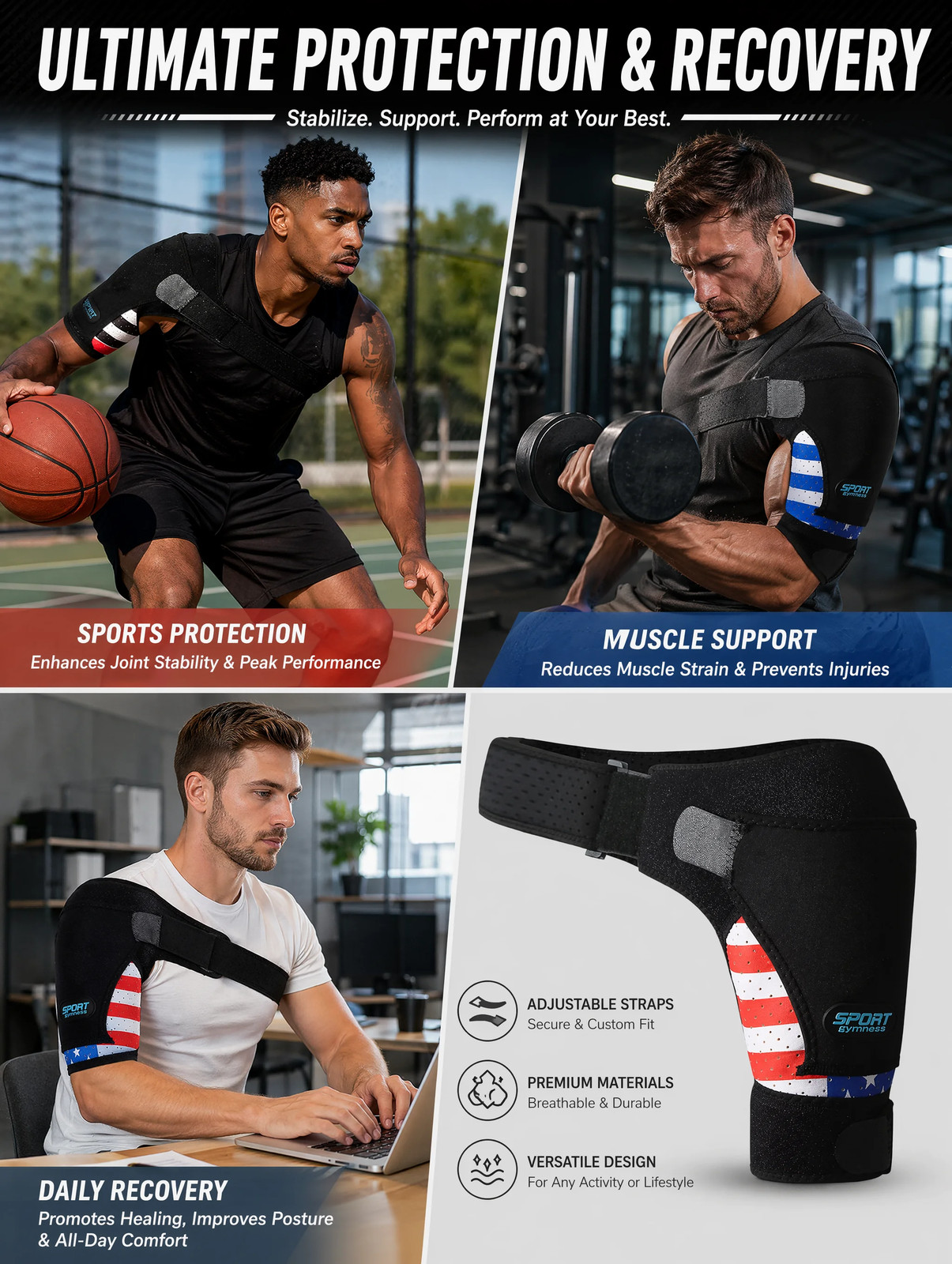 New Shoulder Support Brace, Adjustable Shoulder Stability Brace with Ice Pocket