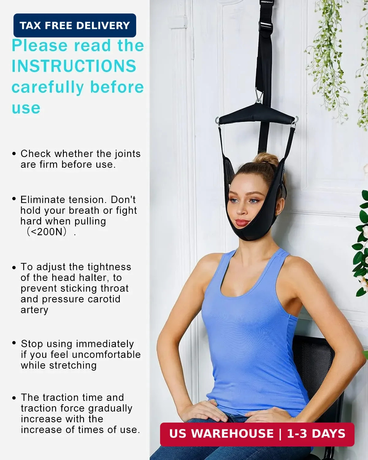 comness Cervical Neck Traction Device Over Door for Home Use, Portable Neck Stre
