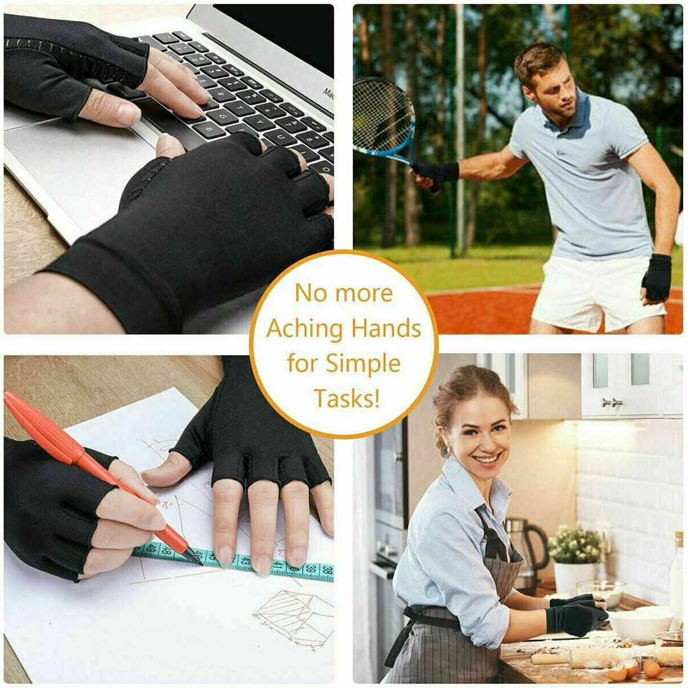 Copper Compression Arthritis Gloves Hand Support Joint Pain Relief Pair Gloves