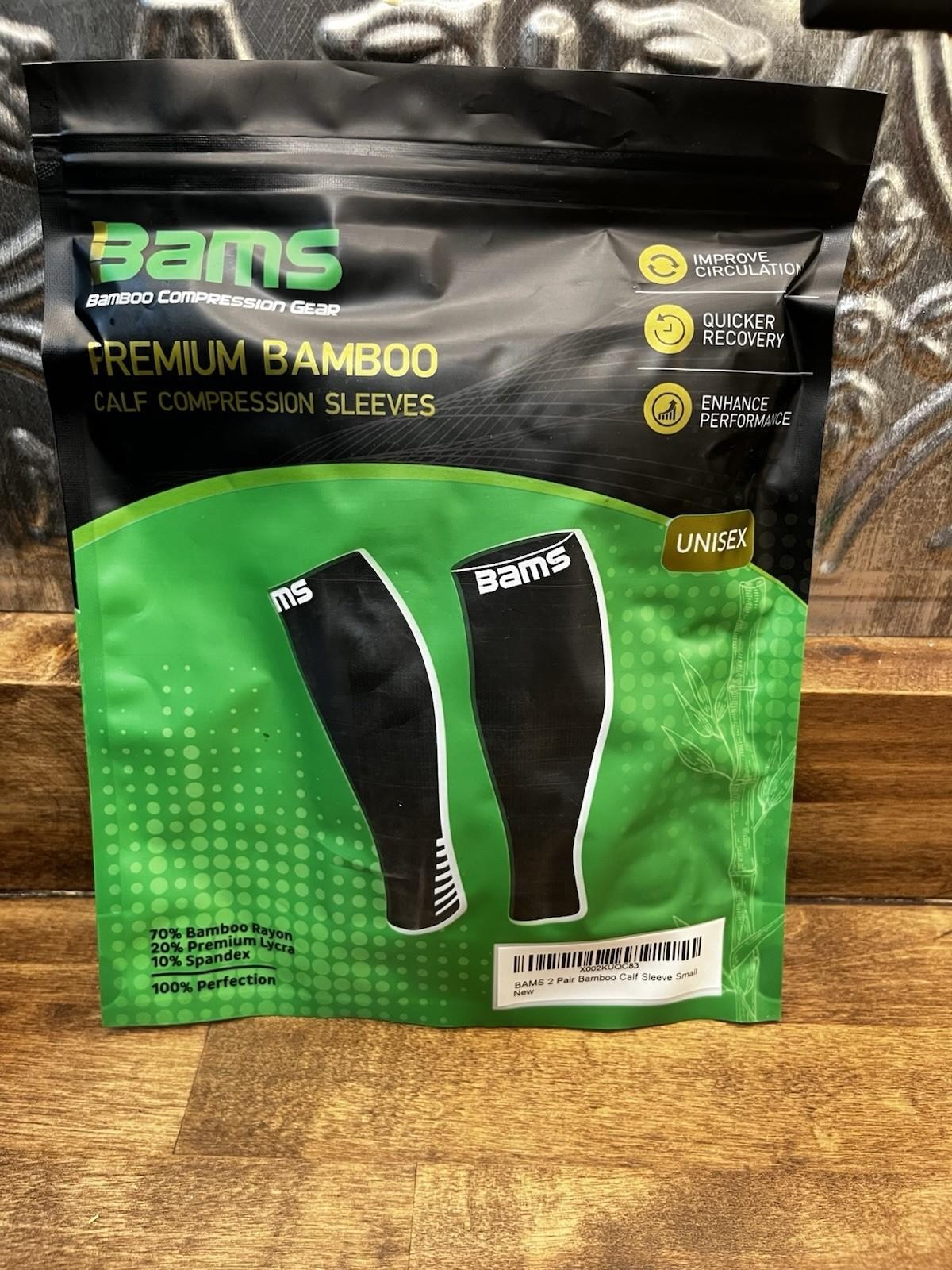 Bamboo Calf Compression Sleeves Small Unisex Black 2 Pair Leg Support Bams