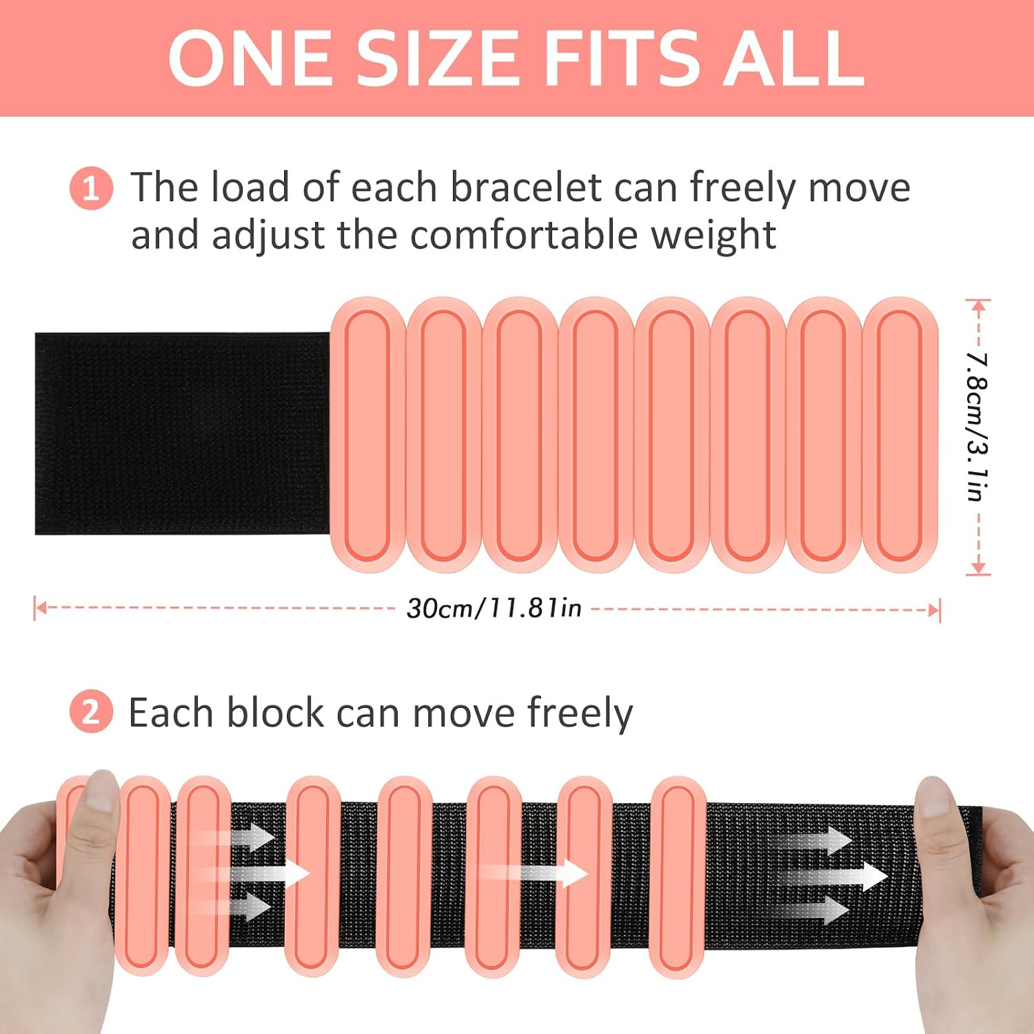 Adjustable Wrist & Ankle Weights Set of 2(1Lbs Each), Premium Silicone Wearable