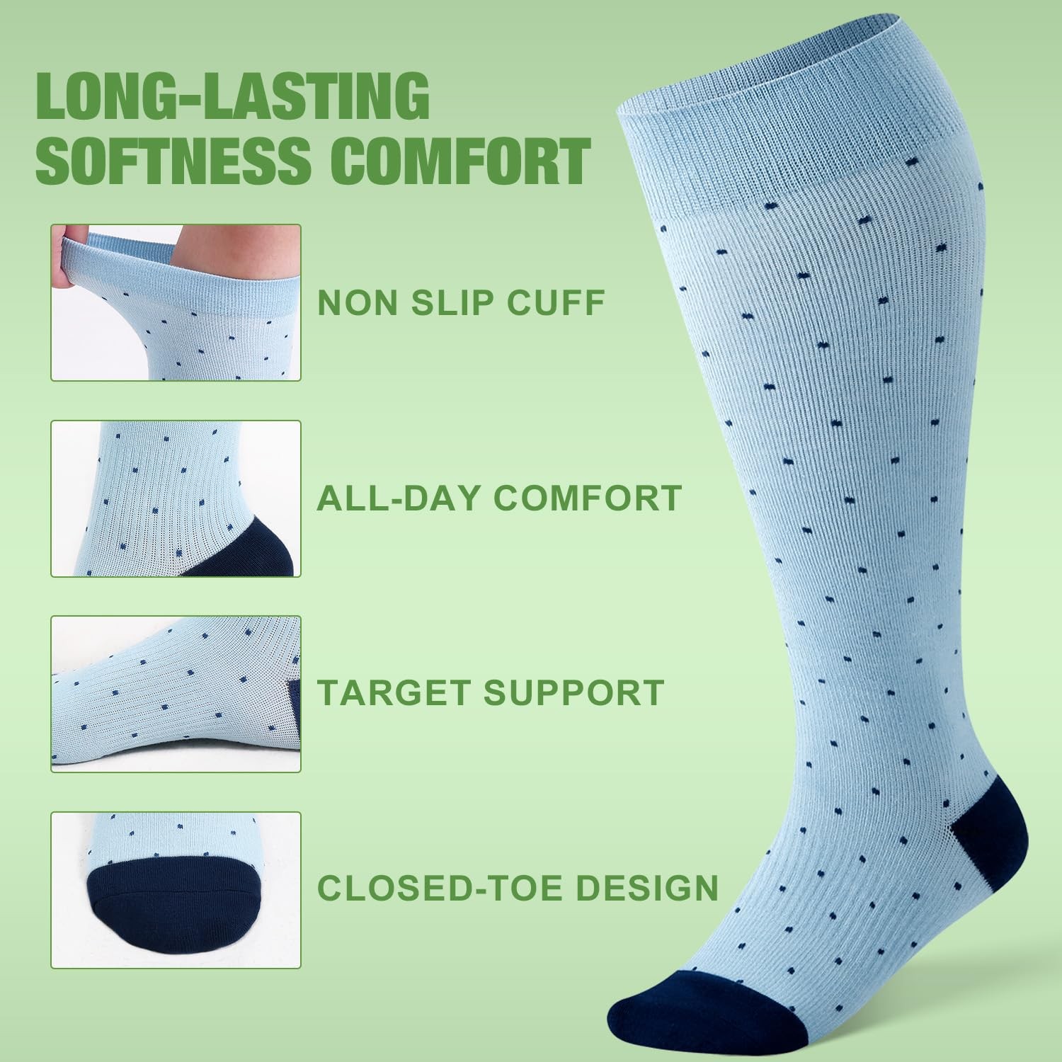 Plus Size Bamboo Compression Socks for Wide Calves 15-20 mmHg Knee High
