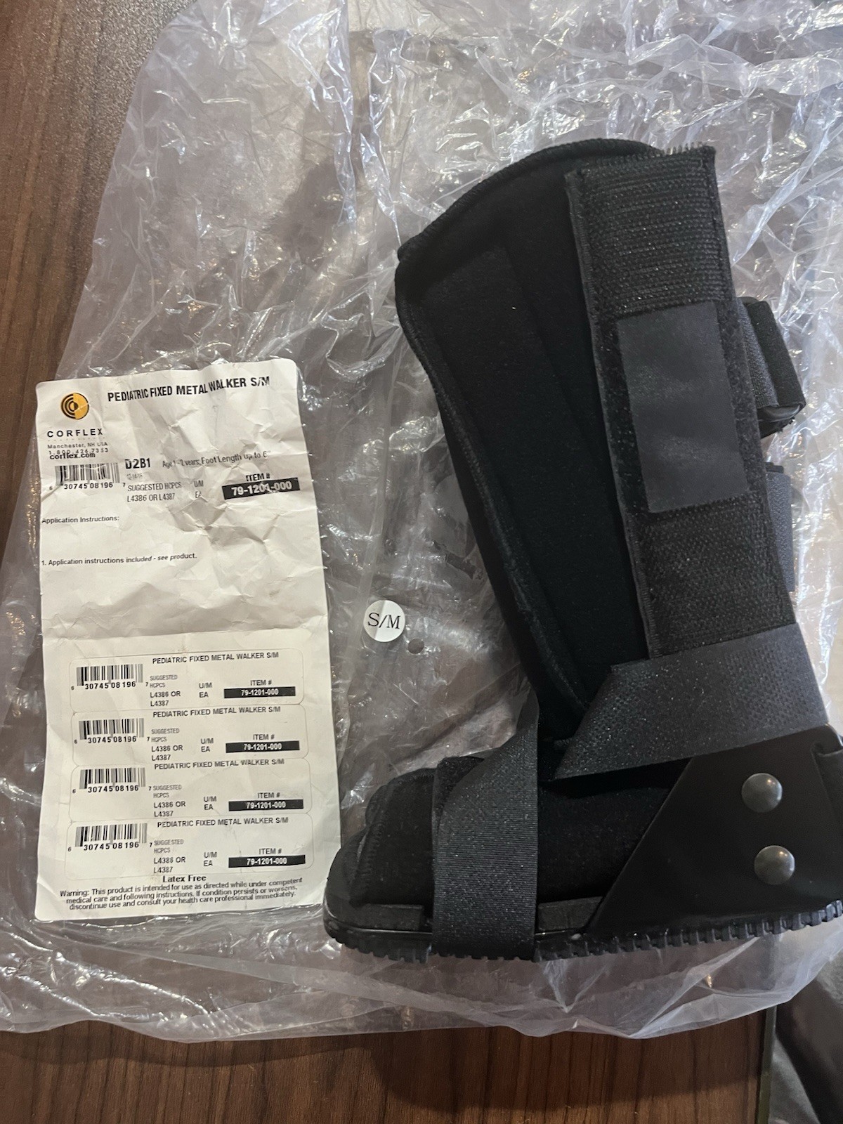 Corflex Pediatric Fixed Metal Walker Boot Adjustable Foot/Ankle S/M Black