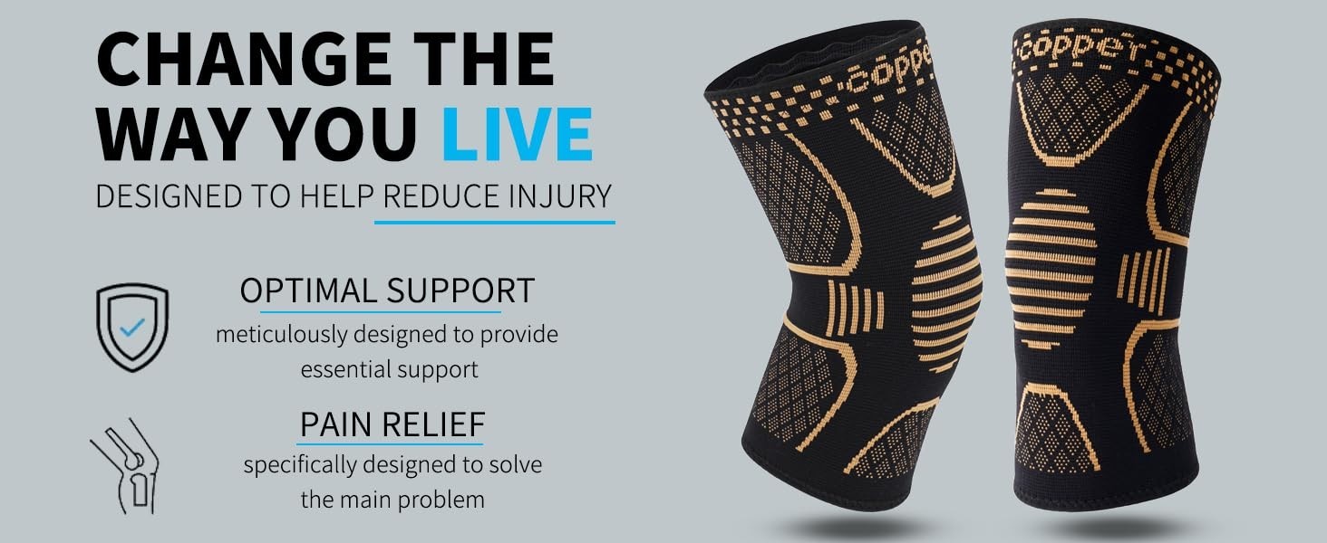 2x Knee Sleeves Copper Silver Compression Brace Support Sport Joint Injury Pain
