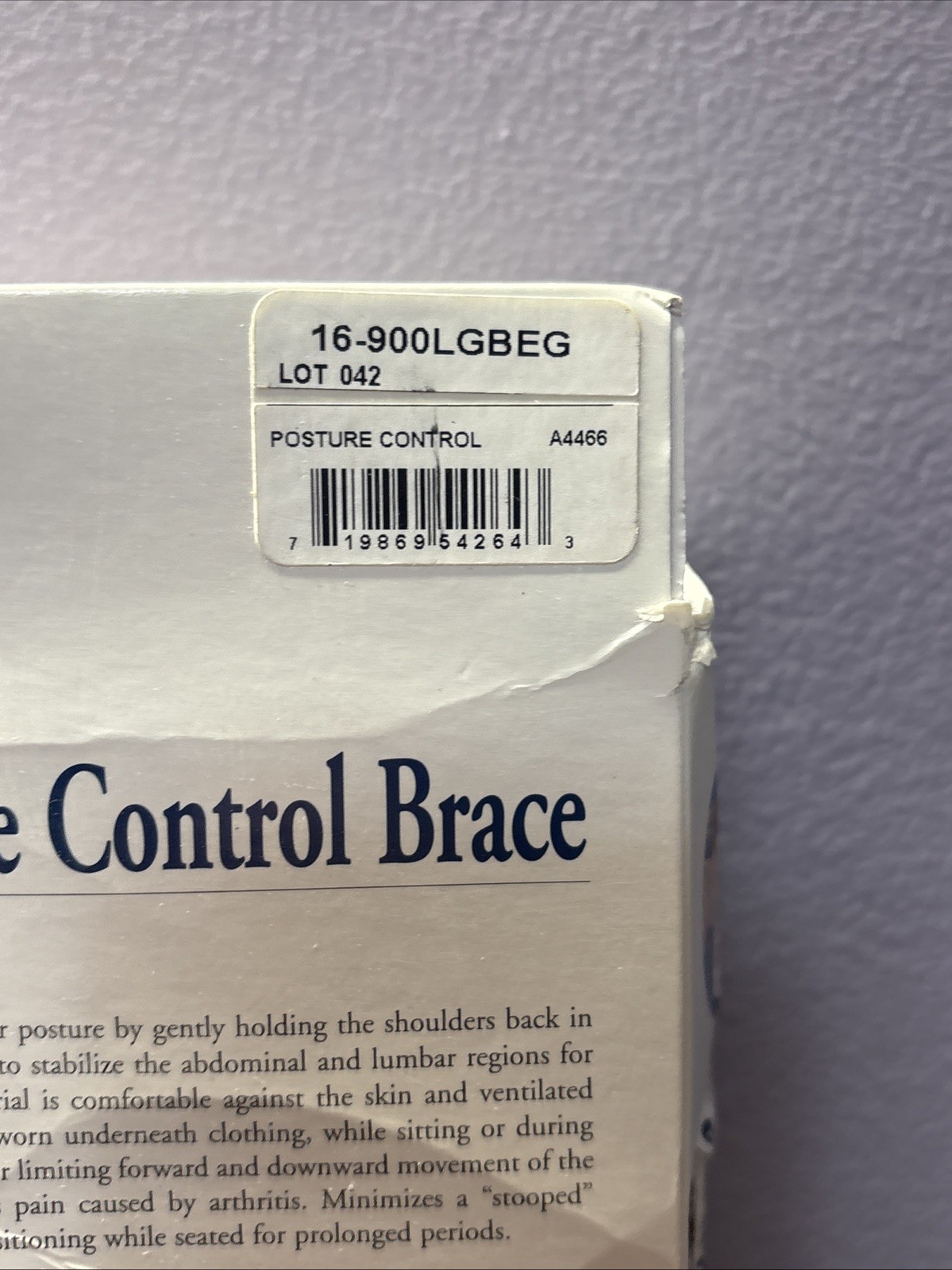 FLA orthopedics Posture Control Back Brace Large Beige 34-40”