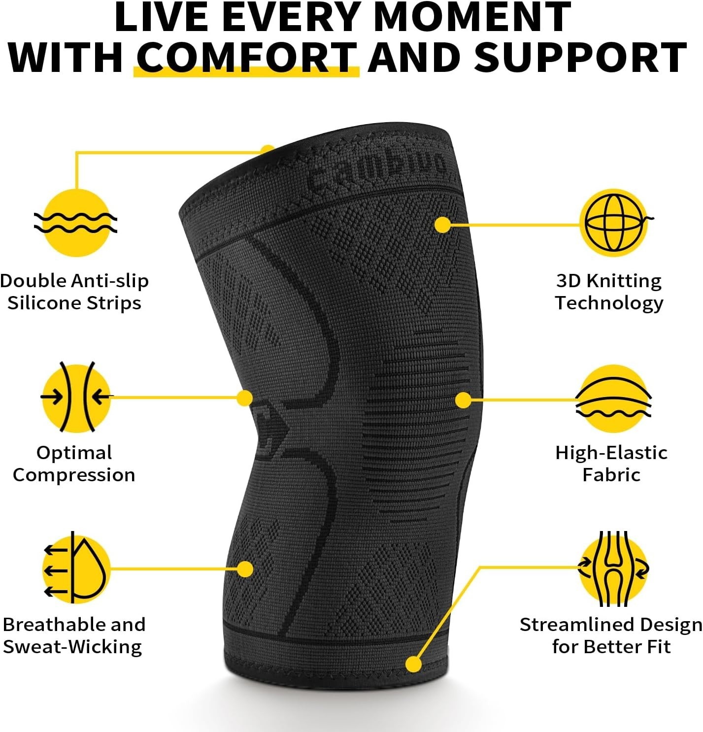 Ergonomic Knee Compression Sleeves – 2 Pack, Ideal for Active Recovery & Sports