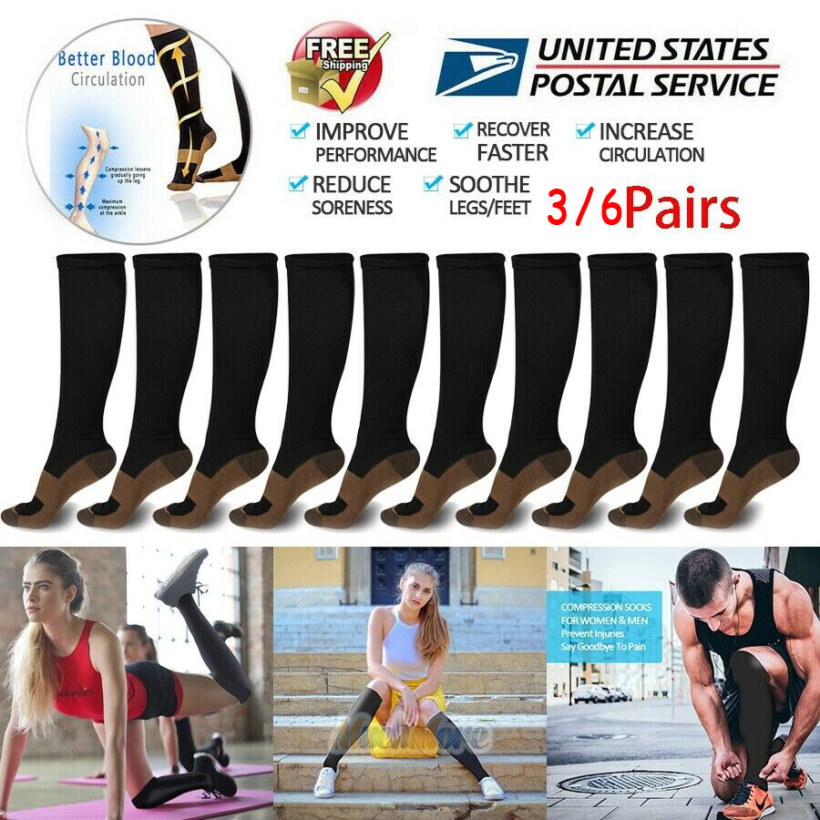 (6 Pairs ) Compression Socks Relief Stockings Graduated Support Men’s Women’s US