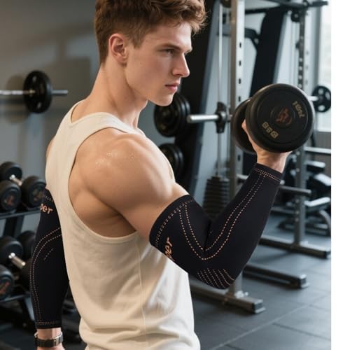 Arm compression Sleeve (1 Pair),Copper Elbow Compression Medium Black