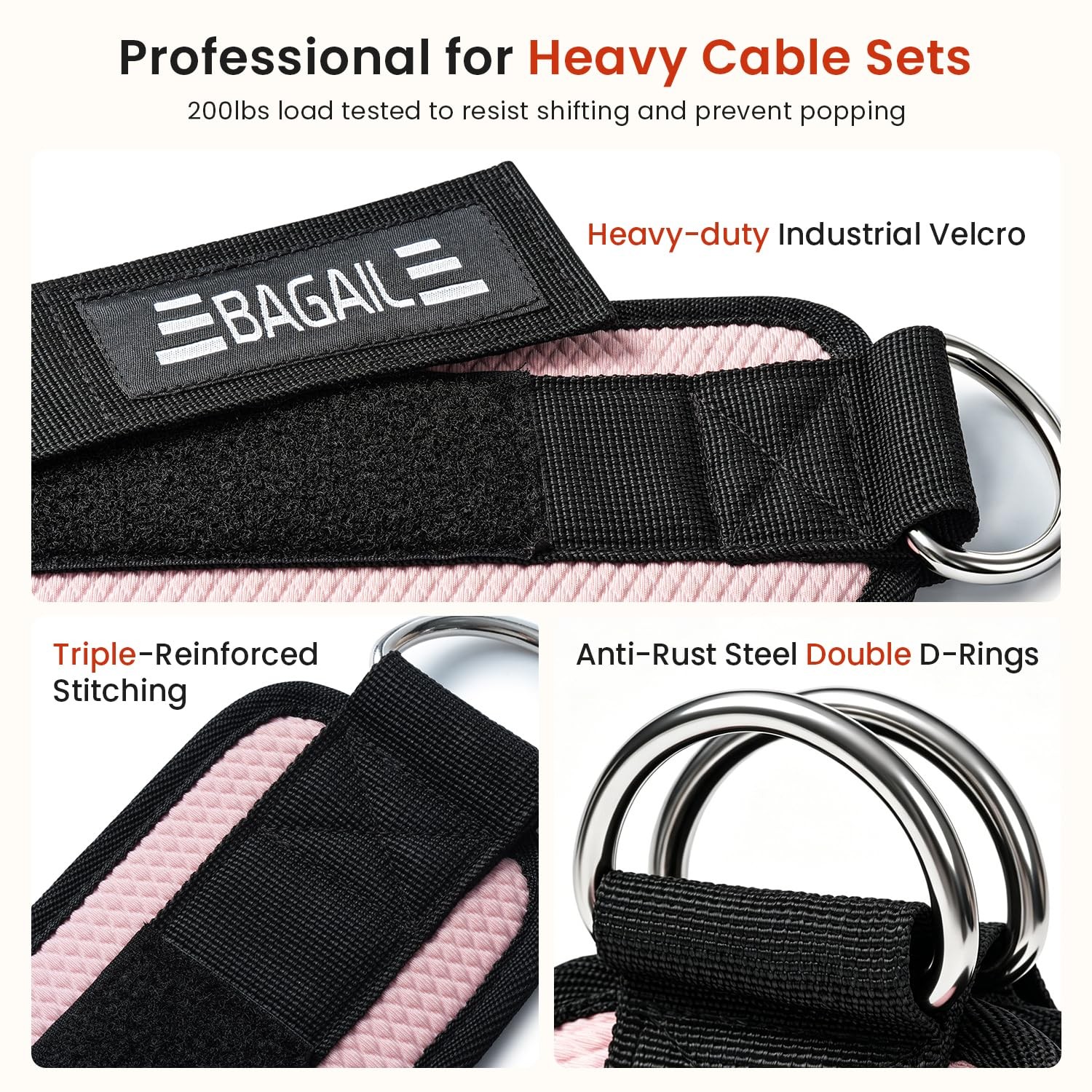 BAGAIL Ankle Straps for Cable Machines (2 Pack), Double D-Ring Ankle Cuffs wi…
