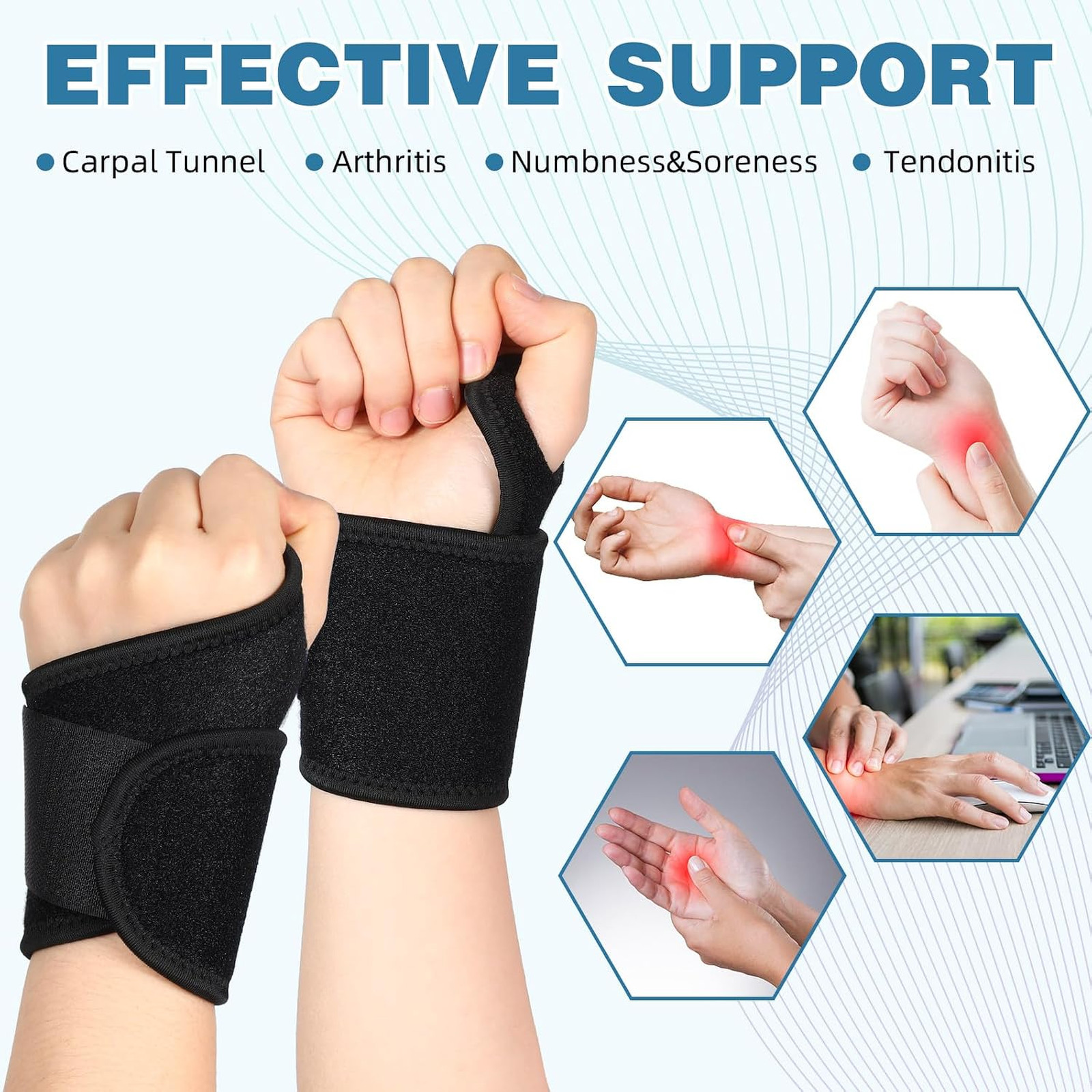 Kids Wrist Brace Support Black Nylon Night Compression Straps for Children