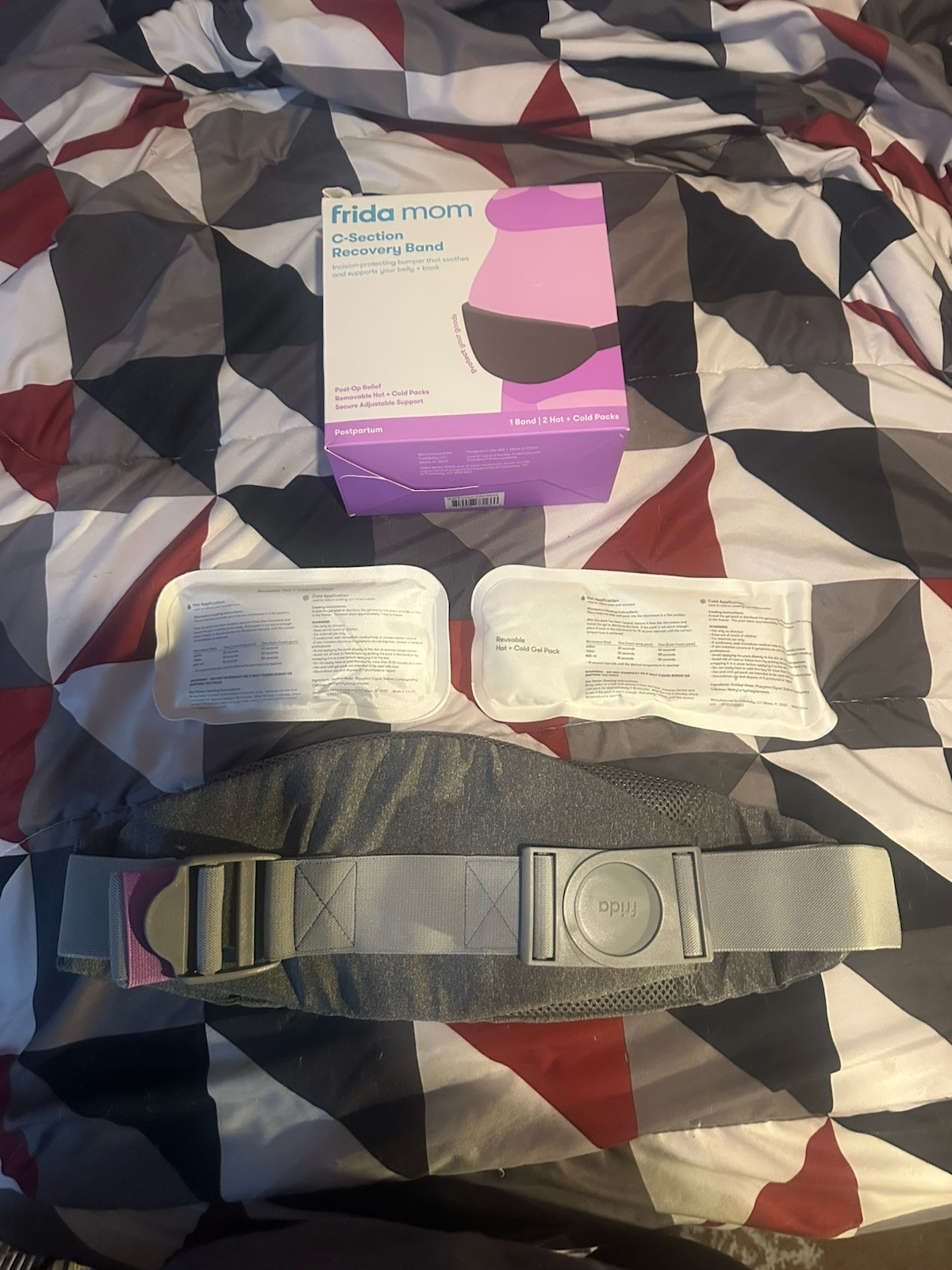 Frida Mom C-Section Recovery Band Adjustable w/ Hot Cold Packs Gray