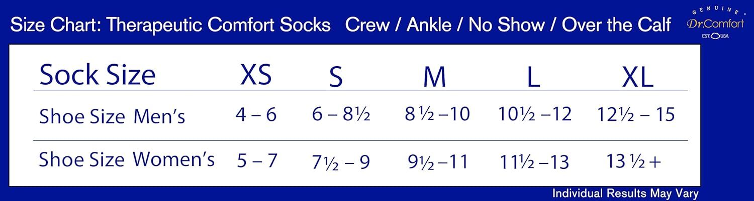 Dr Comfort Diabetic Multi Style Socks Shape to Fit Seamless Unisex Blk or White