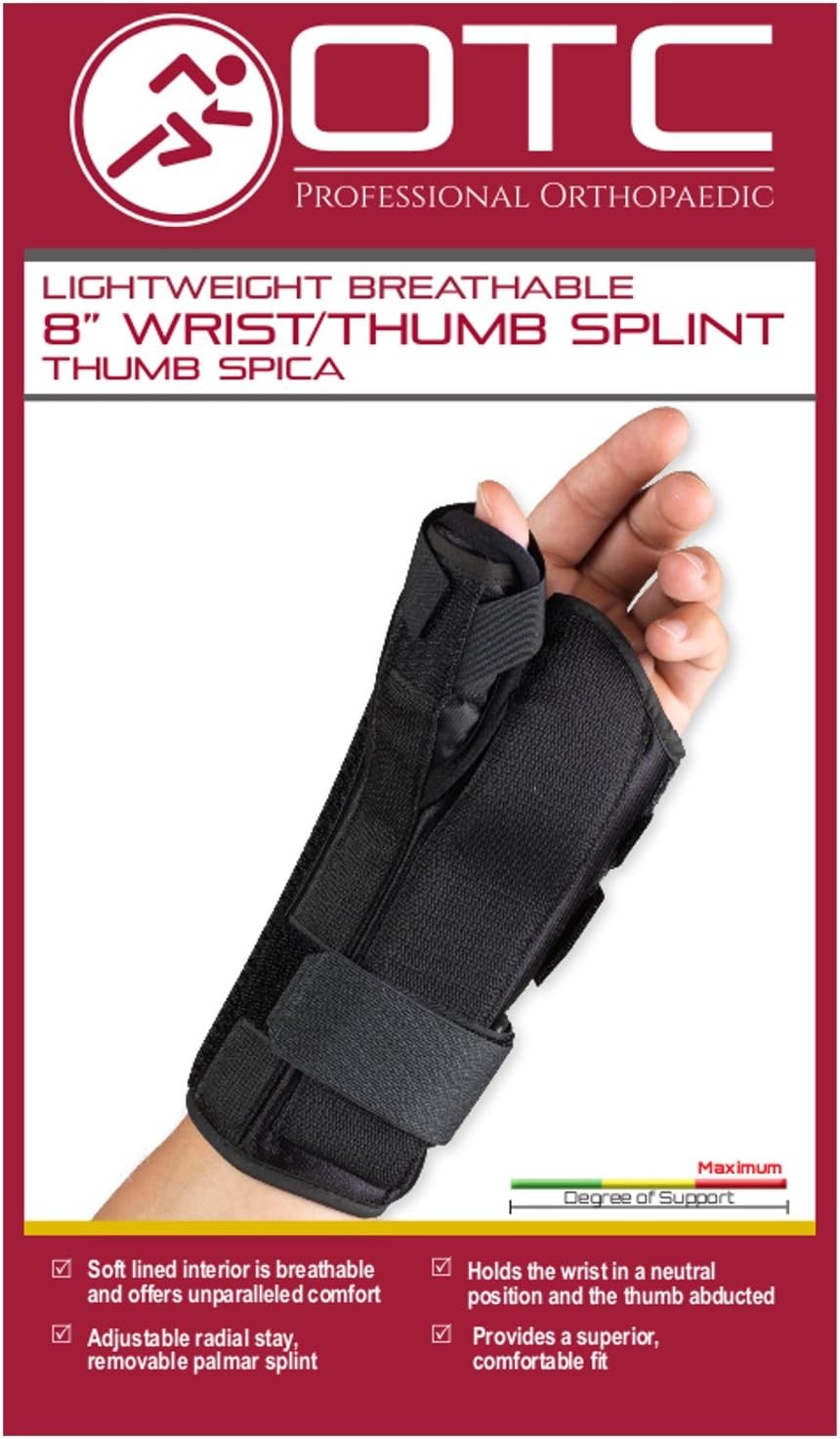 OTC Lightweight Breathable 8 inch Wrist/Thumb Splint/Spica Right Small